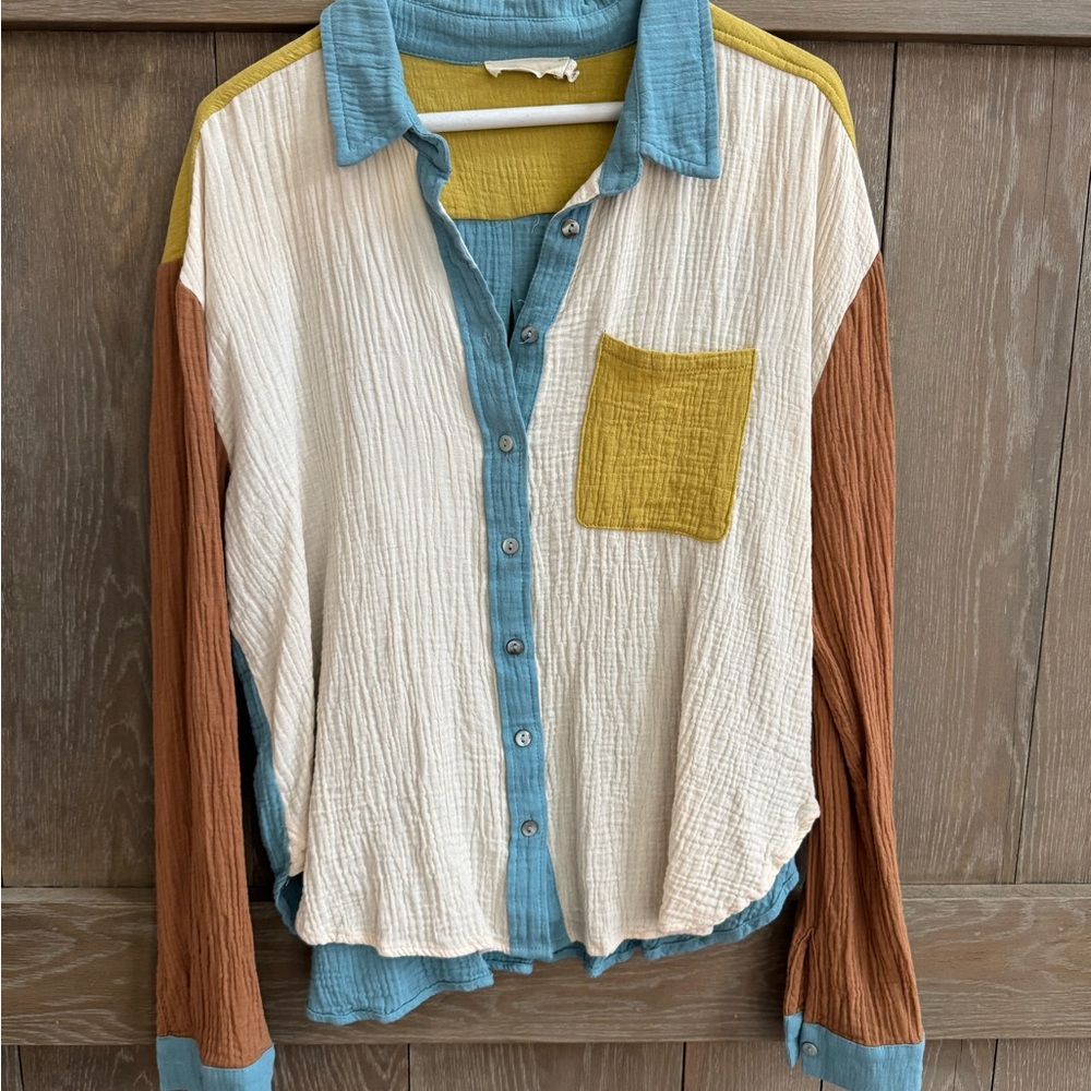 Millibon Colorblock Linen Button-Up Shirt